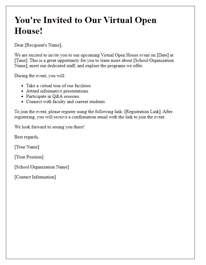 Letter template of introductory message for virtual open house event