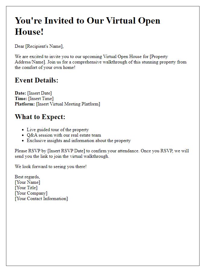 Letter template of invitation for virtual open house walkthrough