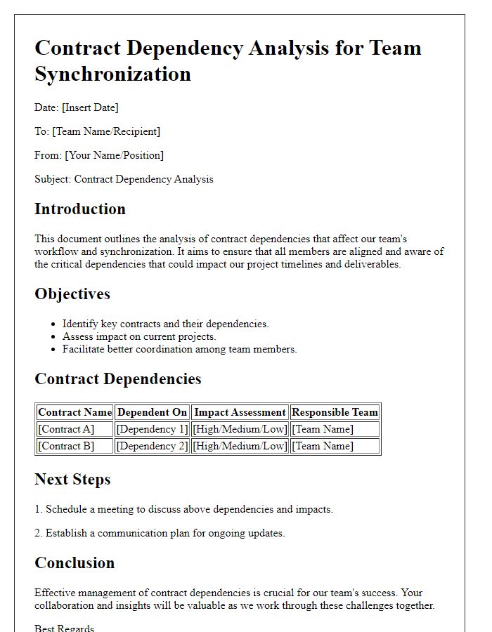 Letter template of contract dependency analysis for team synchronization