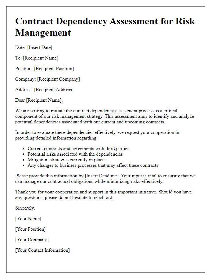 Letter template of contract dependency assessment for risk management