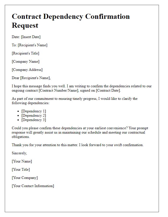 Letter template of contract dependency confirmation request