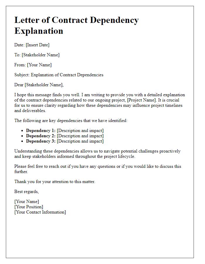 Letter template of contract dependency explanation for stakeholder communication