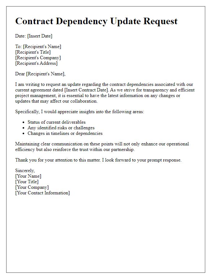 Letter template of contract dependency update request for transparency