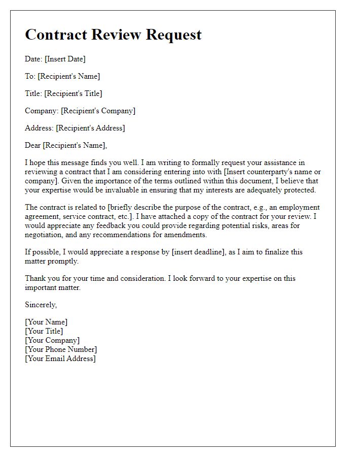 Letter template of contract review request for legal assistance