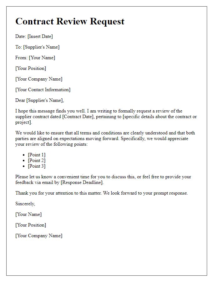 Letter template of contract review request for supplier contract