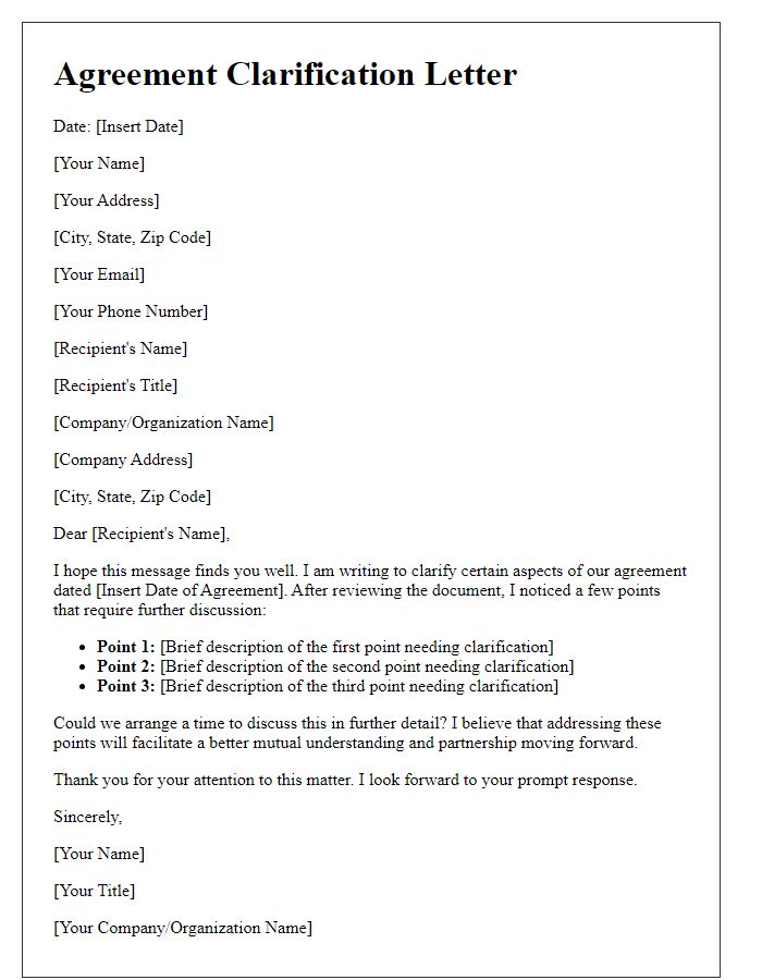 Letter template of agreement clarification