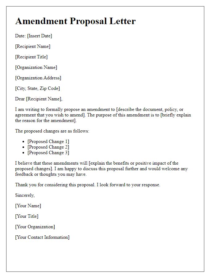 Letter template of amendment proposal