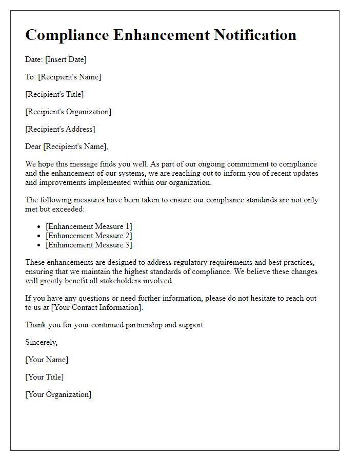 Letter template of compliance enhancement