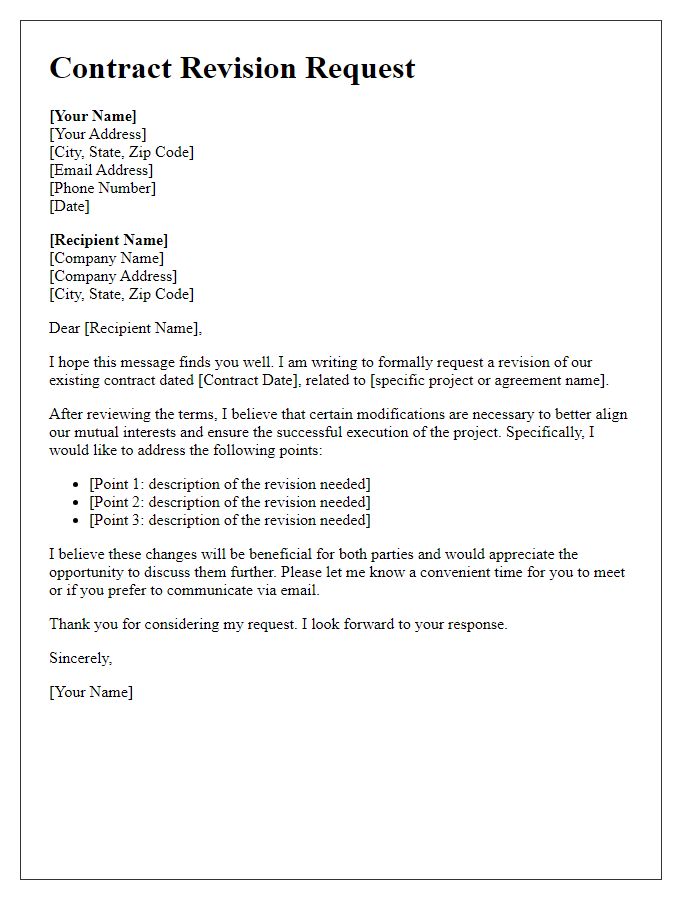 Letter template of contract revision request