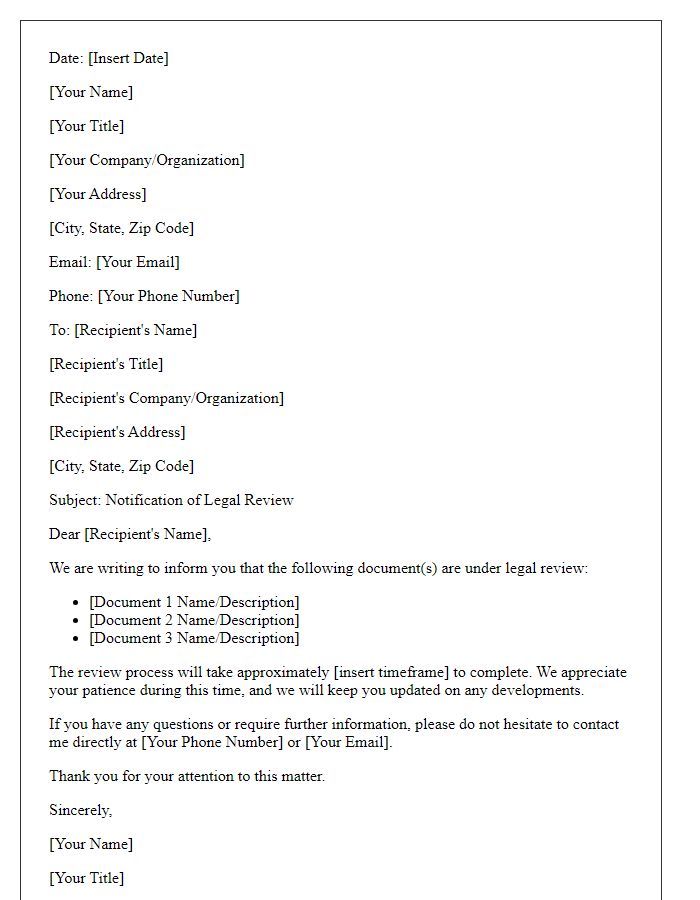 Letter template of legal review notification