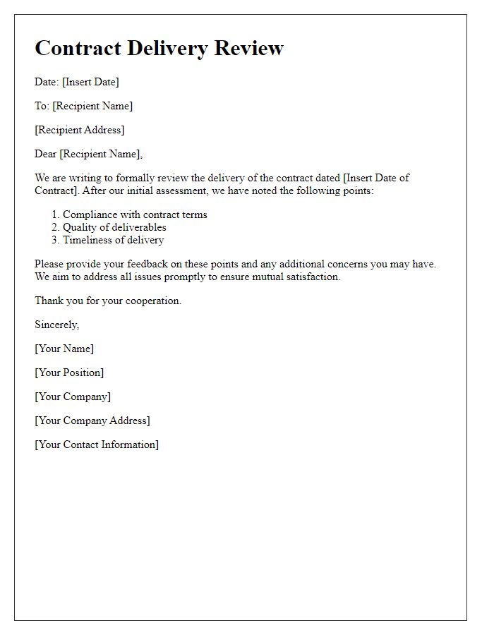 Letter template of contract delivery review