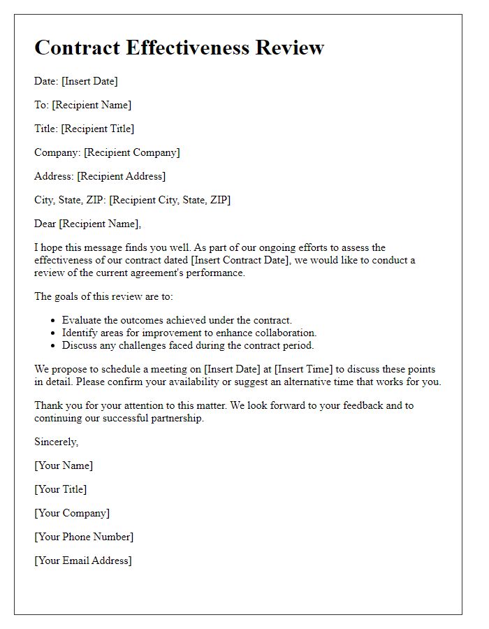 Letter template of contract effectiveness review