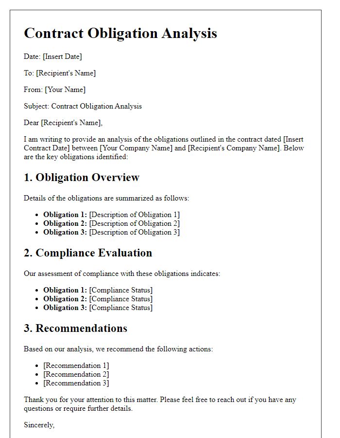 Letter template of contract obligation analysis