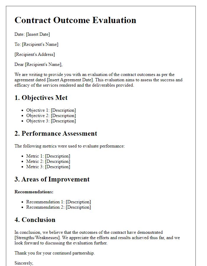 Letter template of contract outcome evaluation