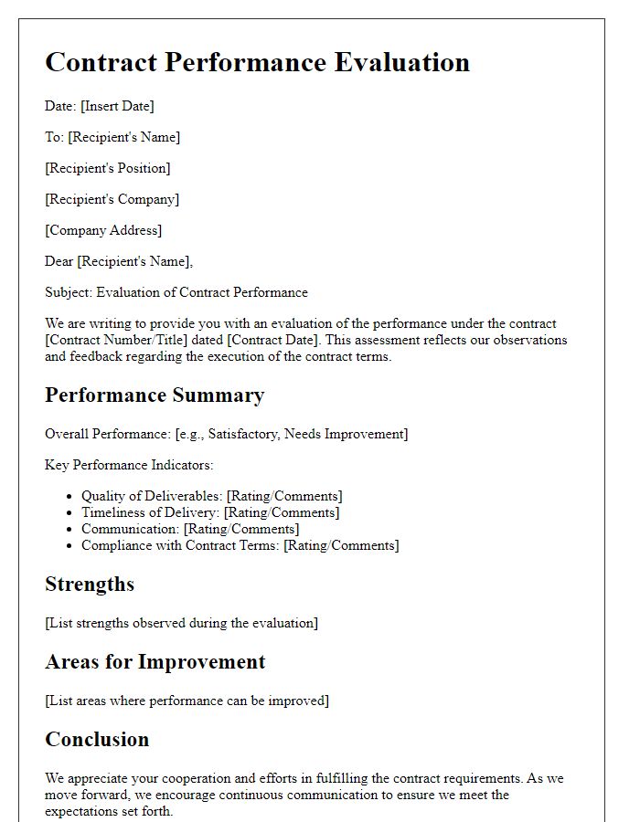 Letter template of contract performance evaluation