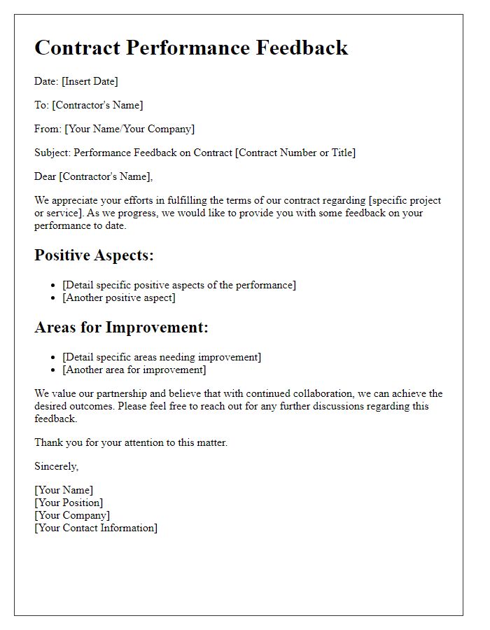 Letter template of contract performance feedback