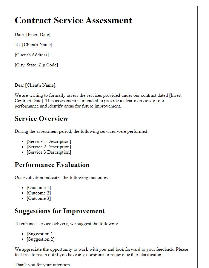 Letter template of contract service assessment