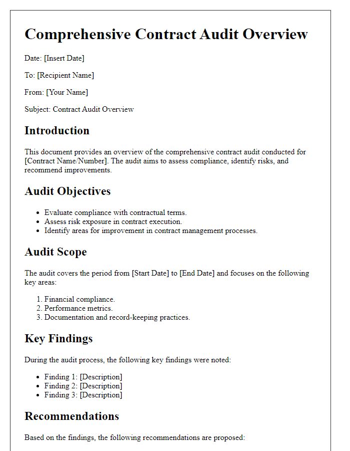 Letter template of comprehensive contract audit overview