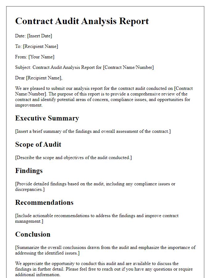 Letter template of contract audit analysis report