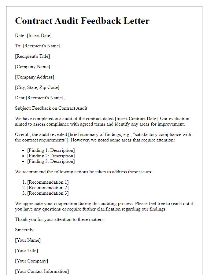 Letter template of contract audit feedback letter