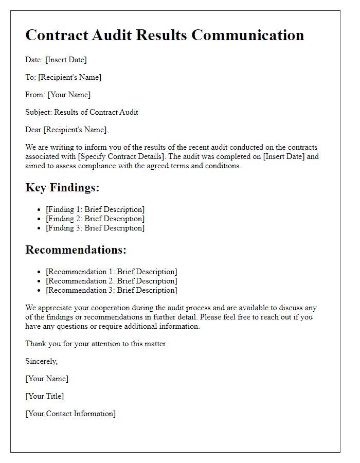 Letter template of contract audit results communication