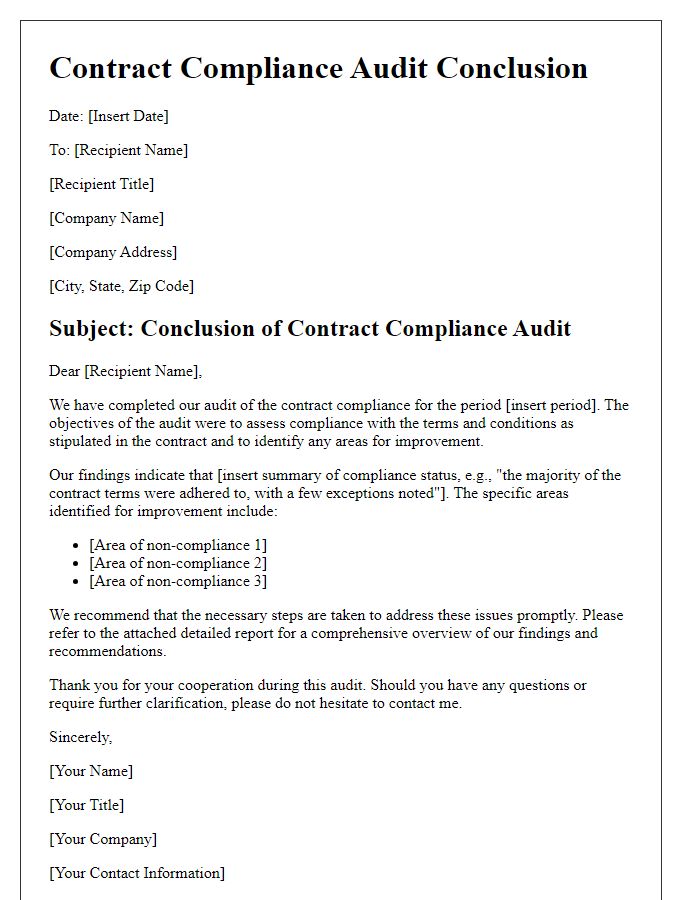 Letter template of contract compliance audit conclusion