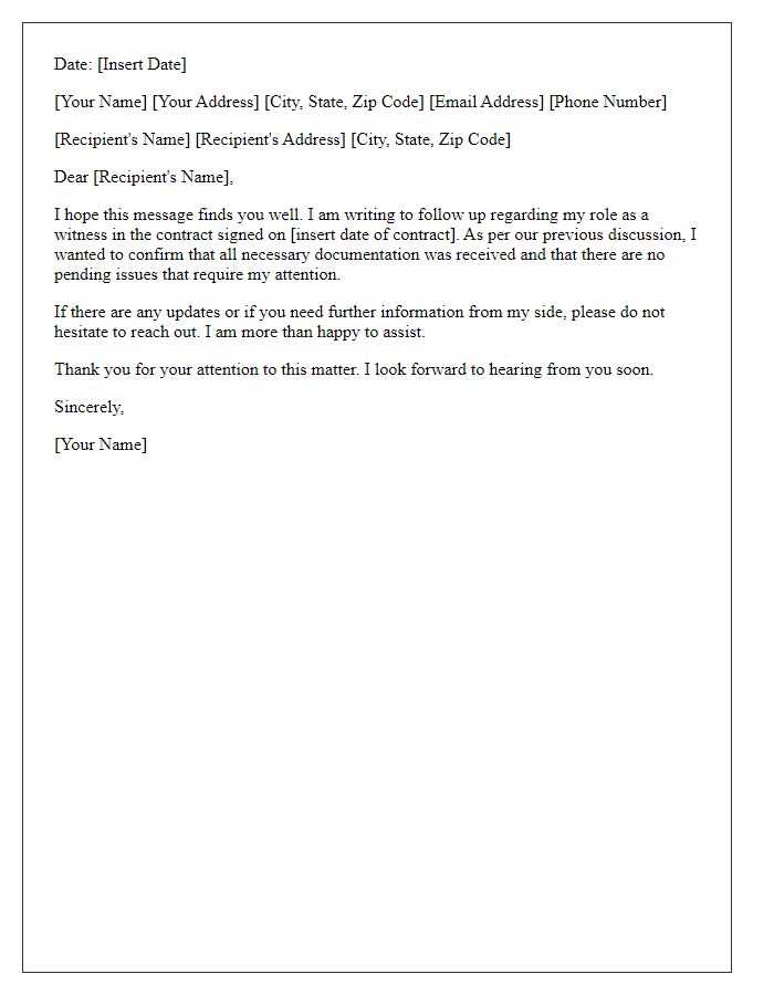 Letter template of contract witness follow-up communication