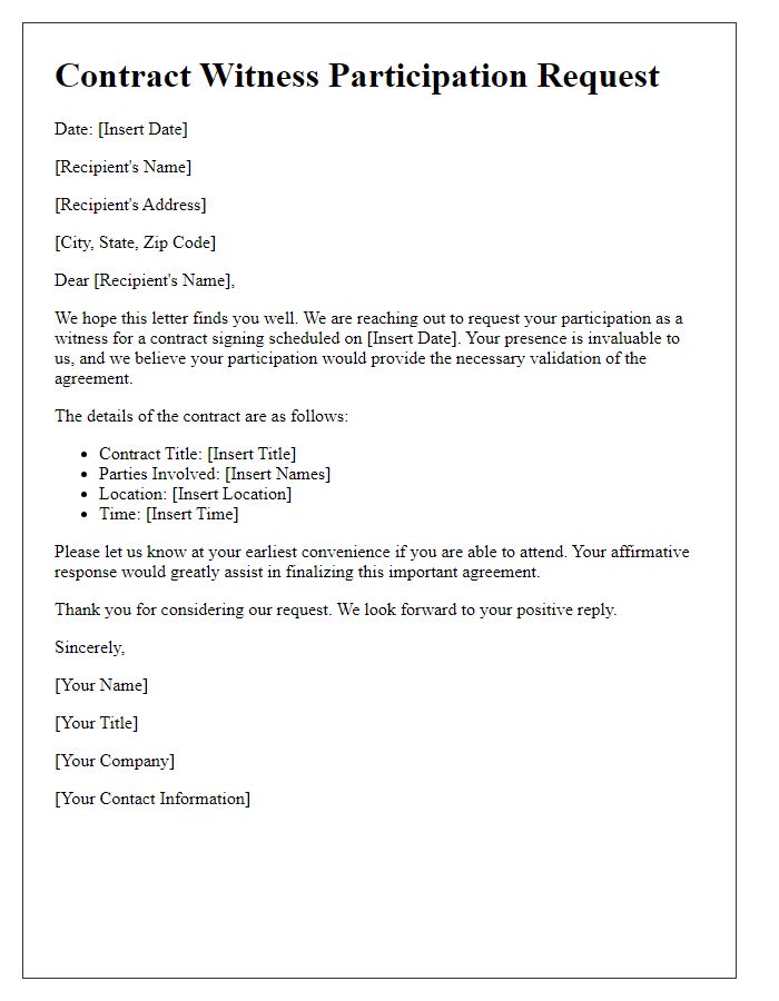 Letter template of contract witness participation request