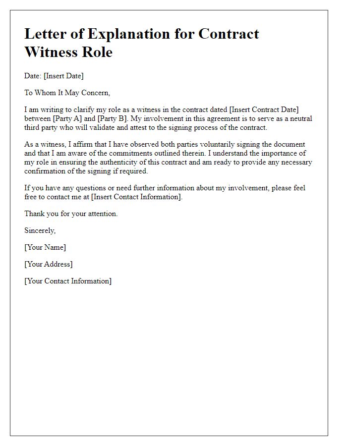 Letter template of contract witness role explanation