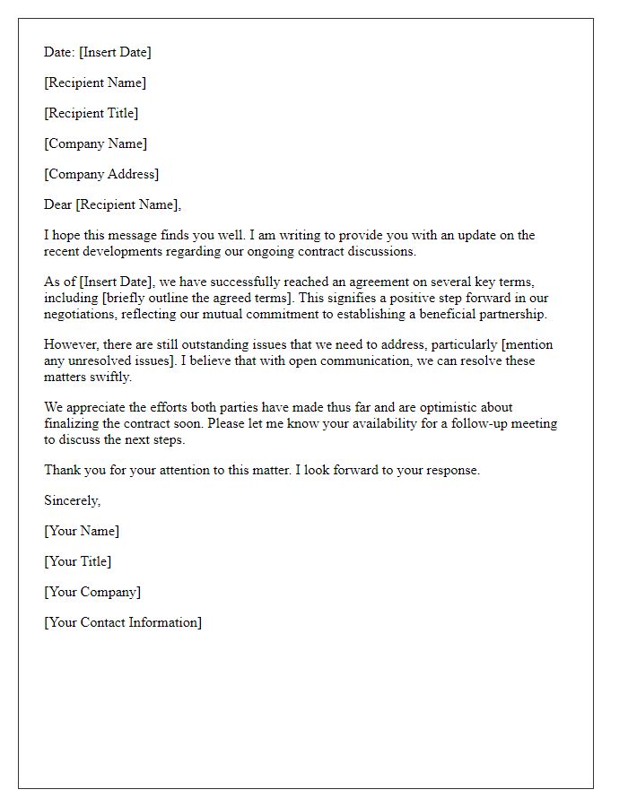 Letter template of recent developments in contract discussions