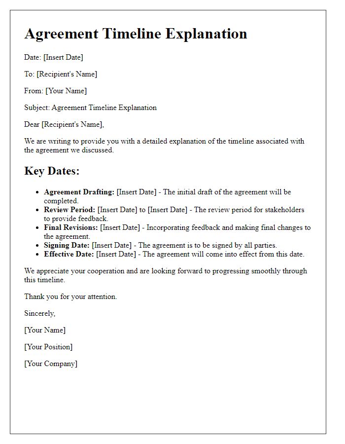 Letter template of agreement timeline explanation