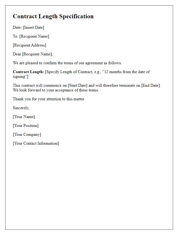 Letter template of contract length specification