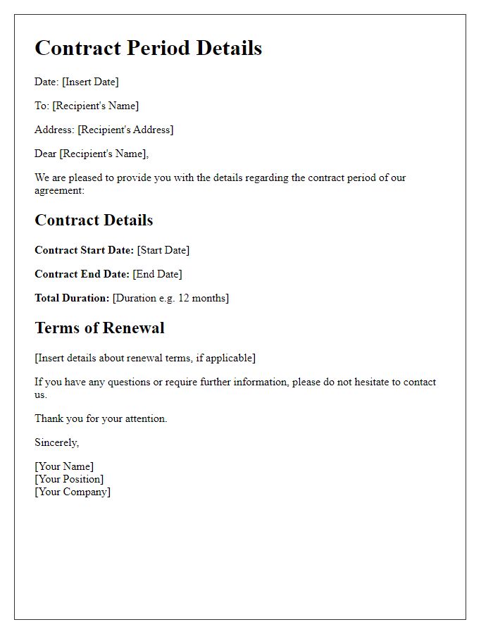 Letter template of contract period details