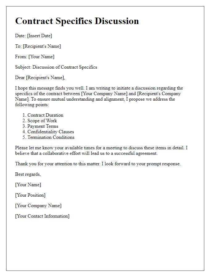 Letter template of contract specifics discussion