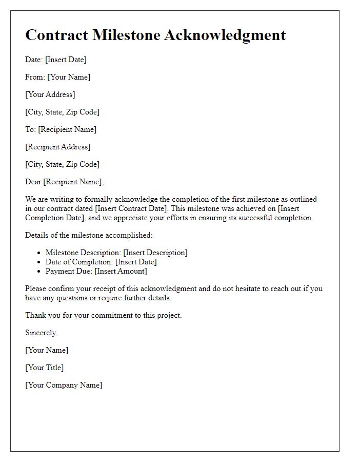 Letter template of Contract Milestone Acknowledgment