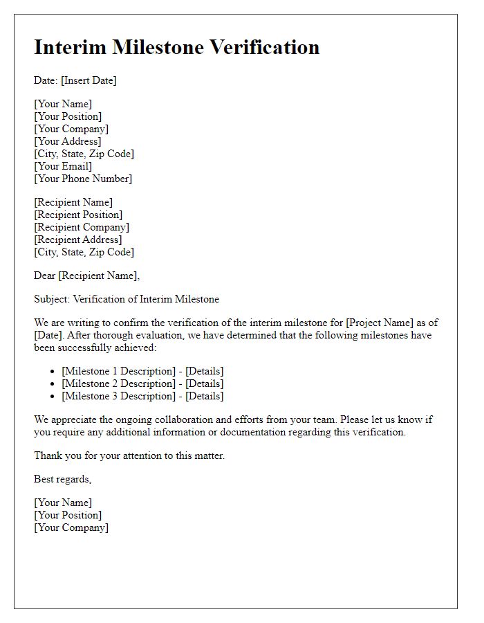 Letter template of Interim Milestone Verification