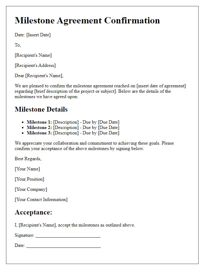 Letter template of Milestone Agreement Confirmation