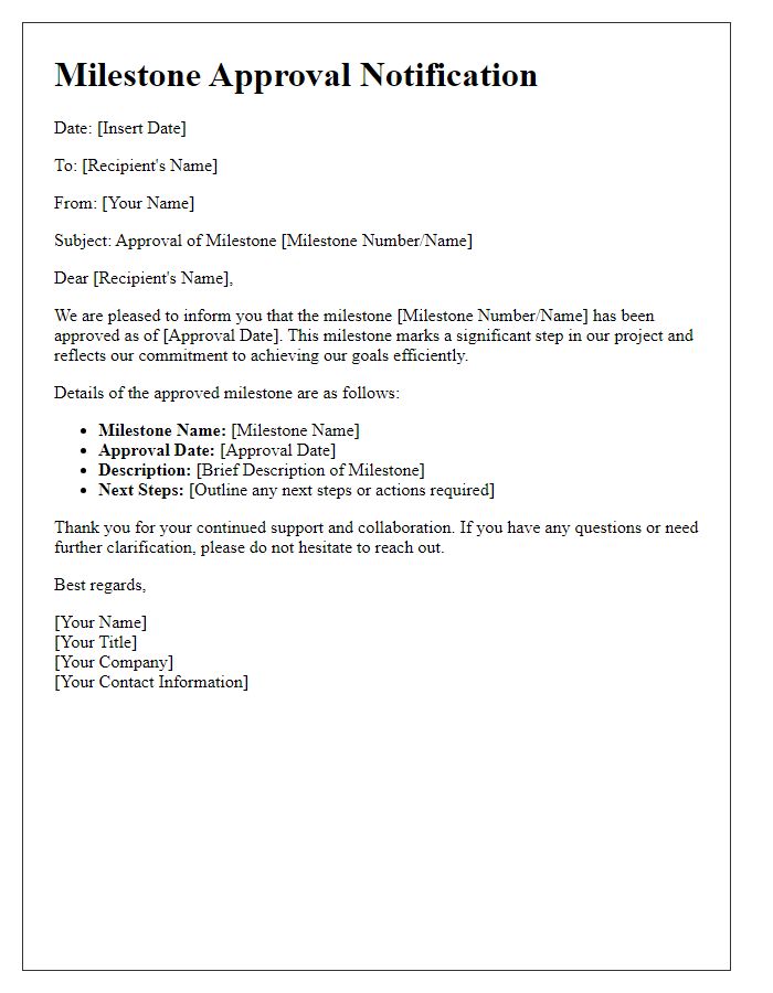 Letter template of Milestone Approval Notification