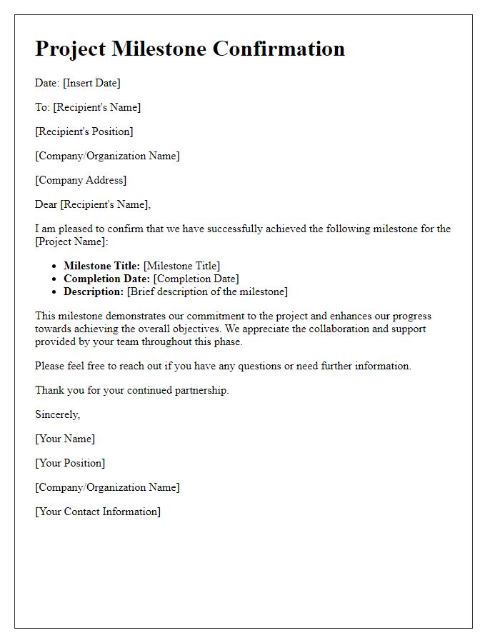 Letter template of Project Milestone Confirmation