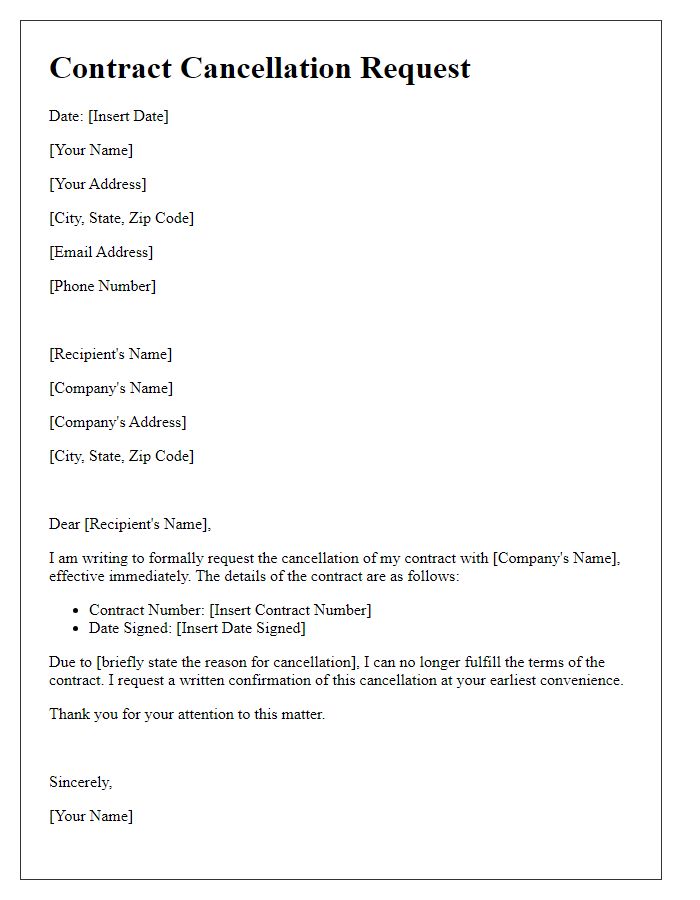 Letter template of contract cancellation request