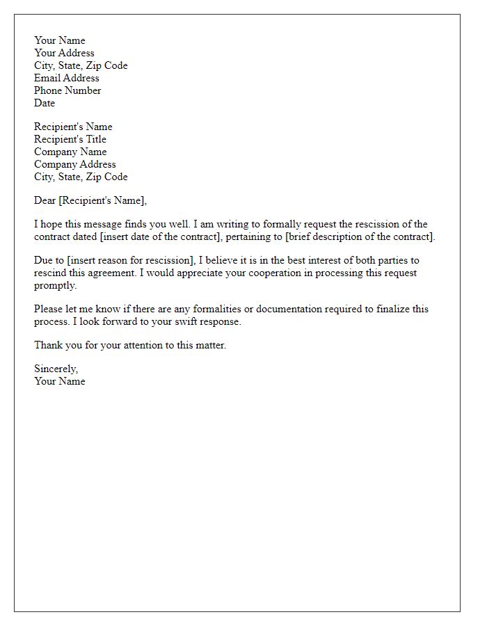 Letter template of request to rescind contract