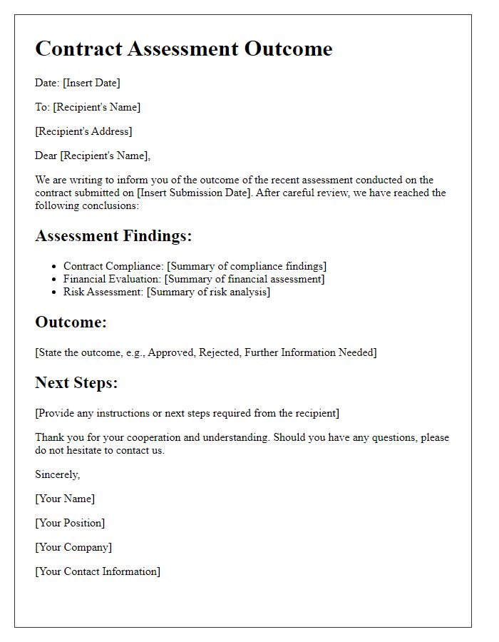 Letter template of contract assessment outcome