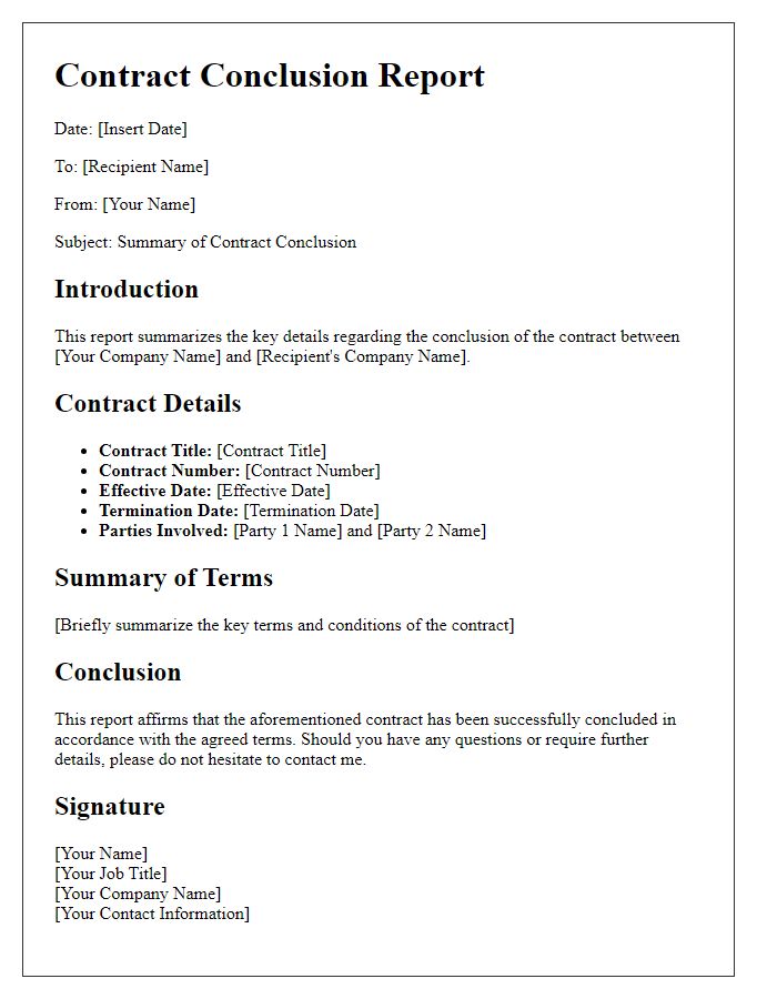 Letter template of contract conclusion report