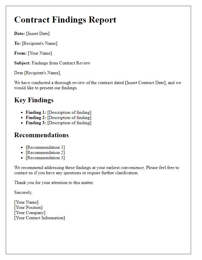 Letter template of contract findings report