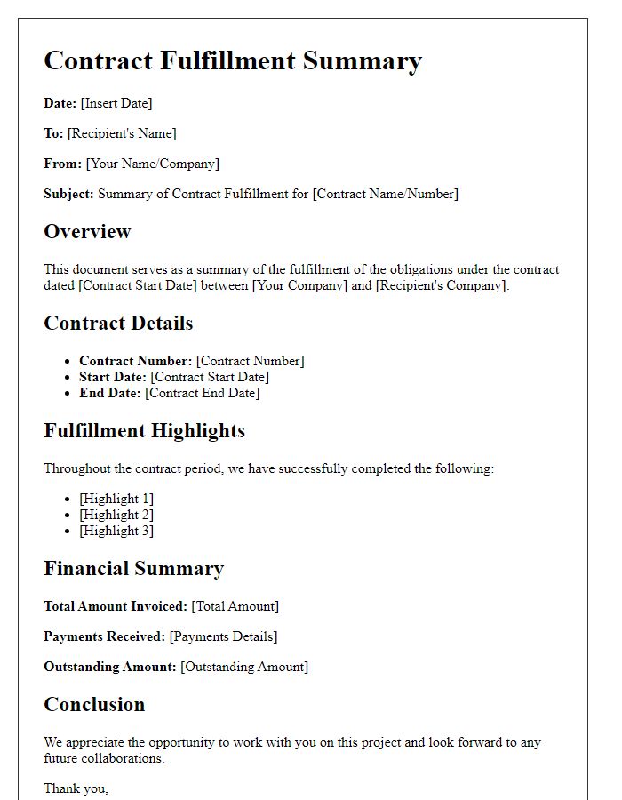 Letter template of contract fulfillment summary