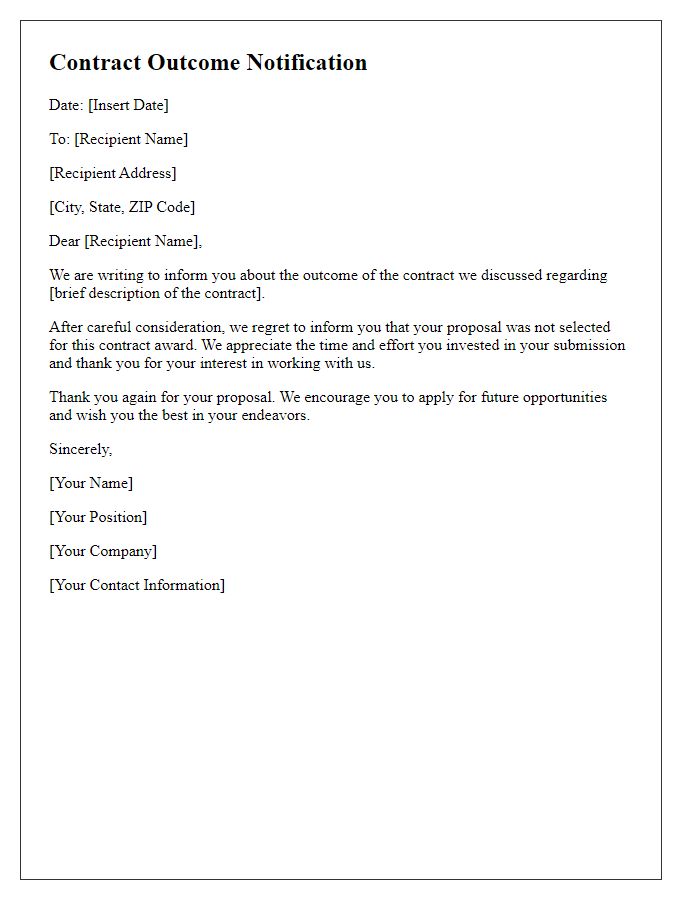 Letter template of contract outcome notification