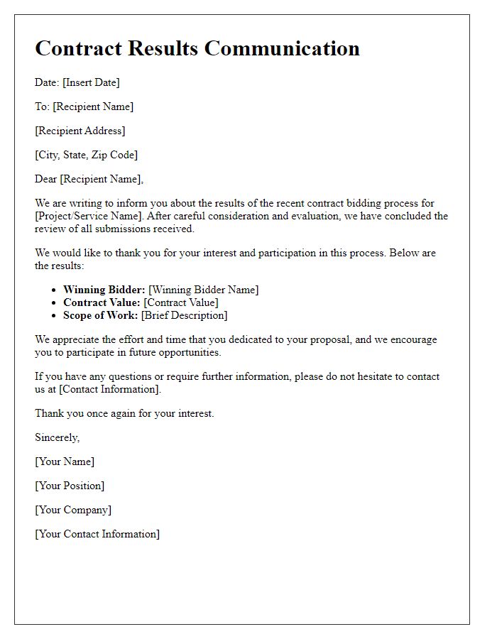 Letter template of contract results communication