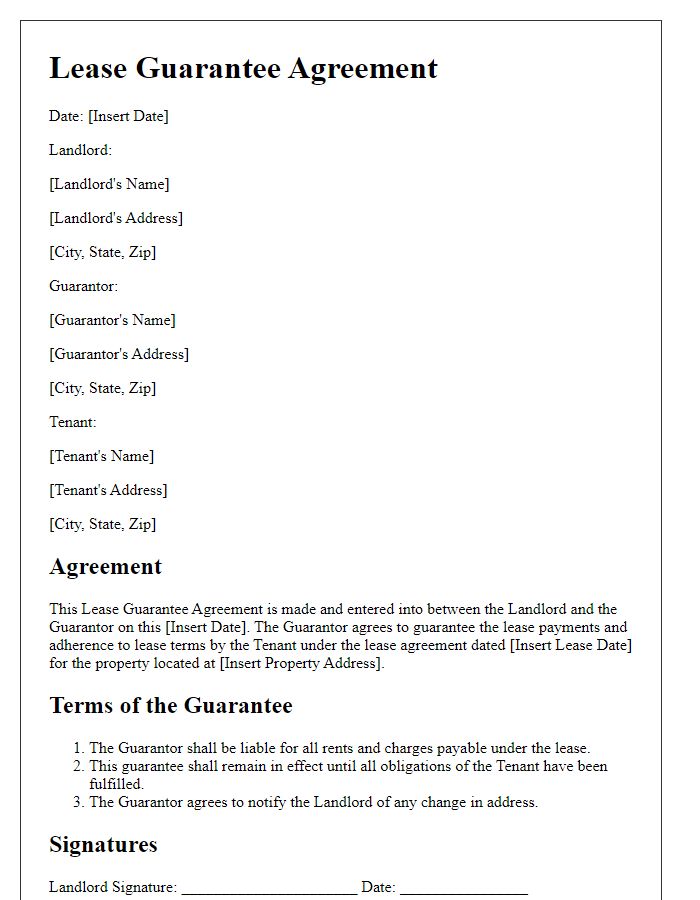 Letter template of lease guarantee agreement.