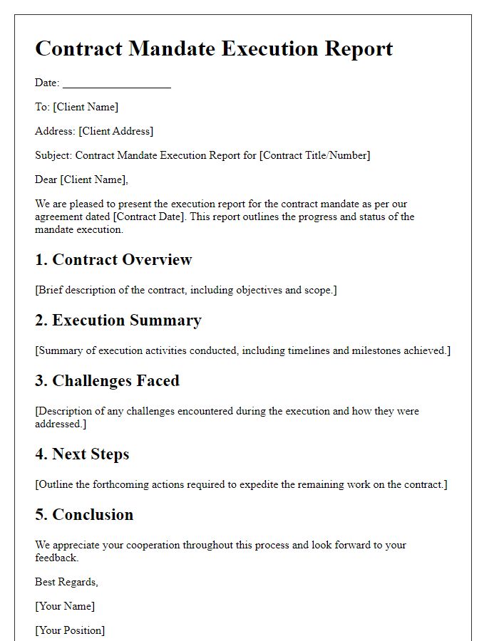 Letter template of contract mandate execution report