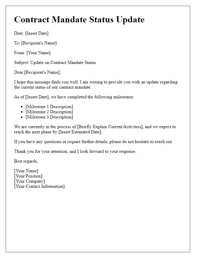 Letter template of contract mandate status update